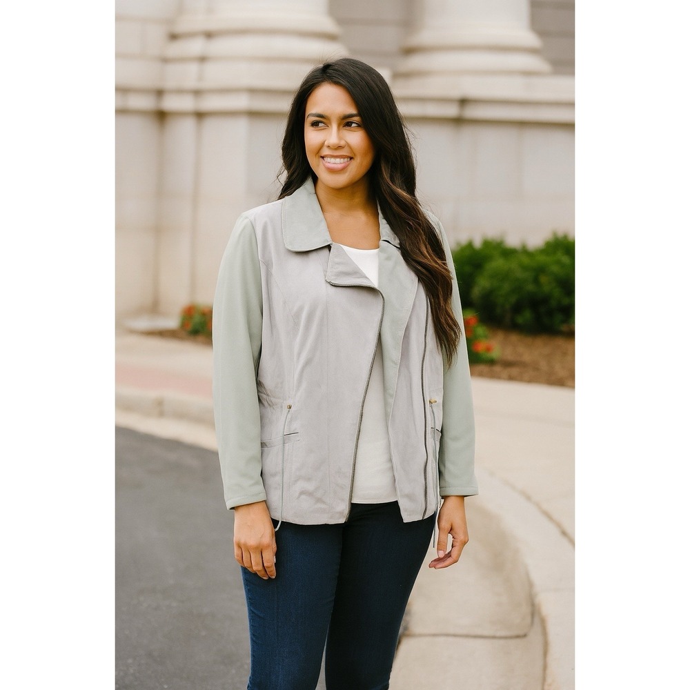 IMAN Genuine Leather Suede Soho Jacket 3X Light Green Mint Woman's Moto